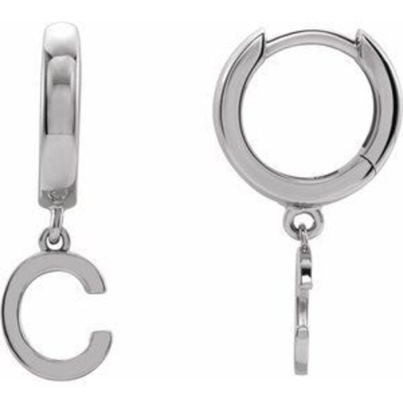 14K White Initial C Hinged Huggie Earring